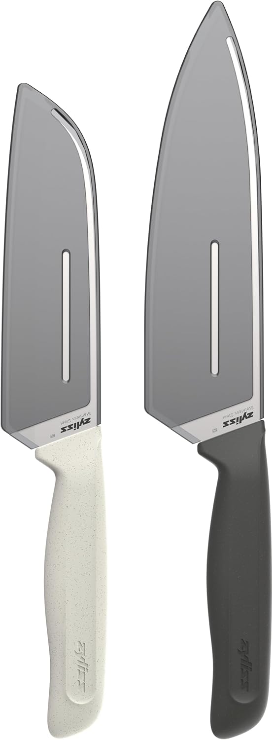 Classic Küchenmesser-Set mit Klingenschutz (Koch- & Santokumesser)
