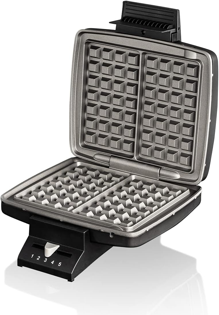 Brüsseler Waffeleisen für Belgische Waffeln, Schwarz 7 x 4, 1,7 cm hoch Grosse Belgische Waffeln
