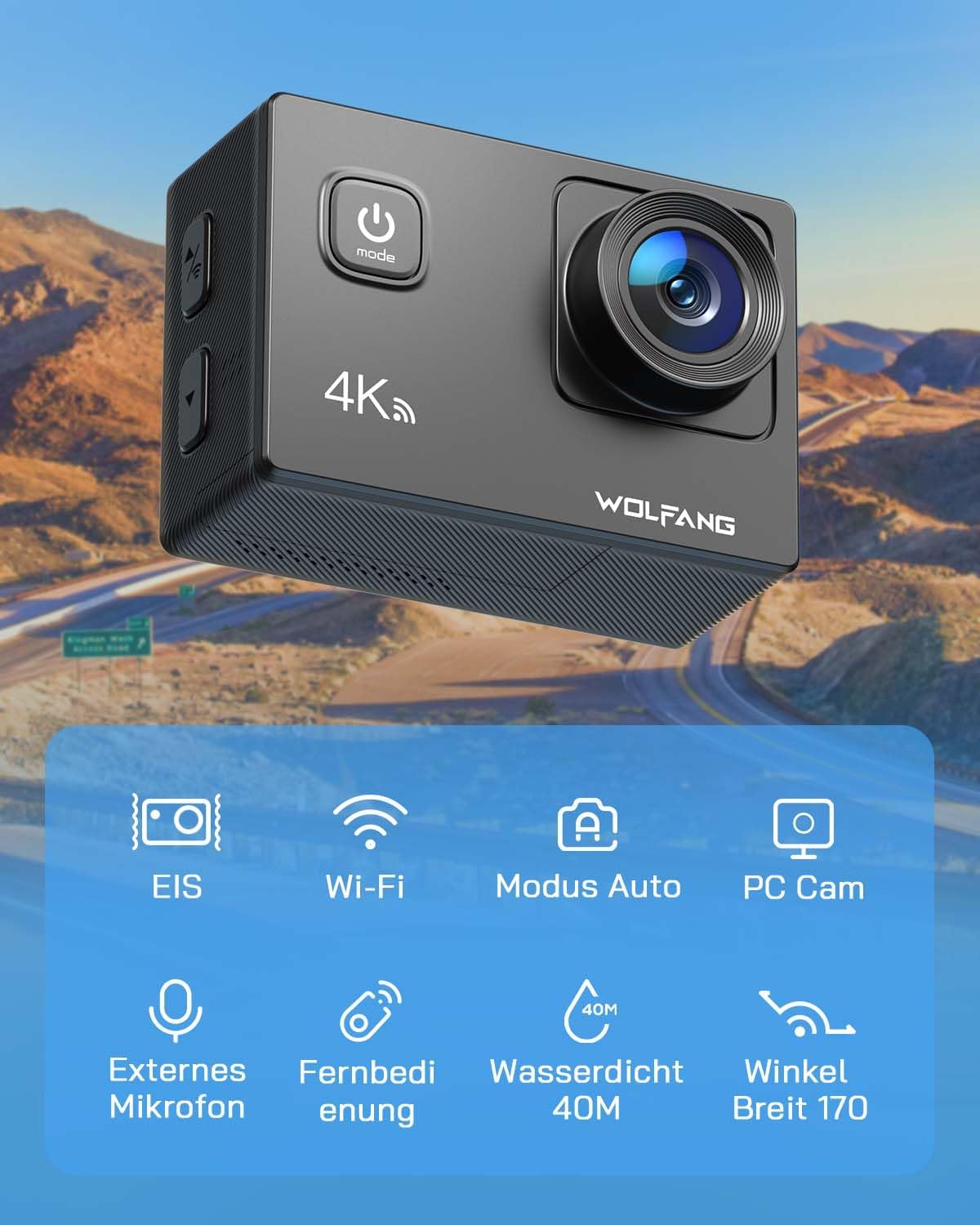 Action Cam 4K30FPS Unterwasserkamera mit Zubehör, Bundle with SD card