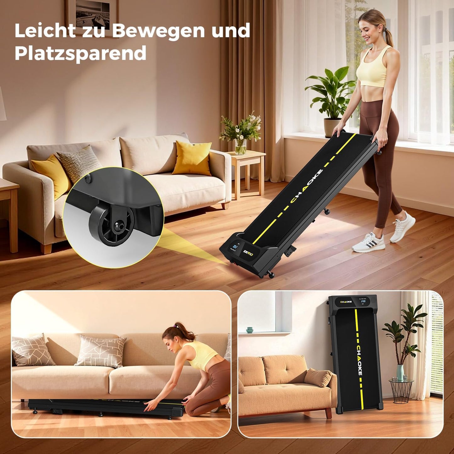 Walking Pad mit Steigung und App-Steuerung, Schwarz Gelb