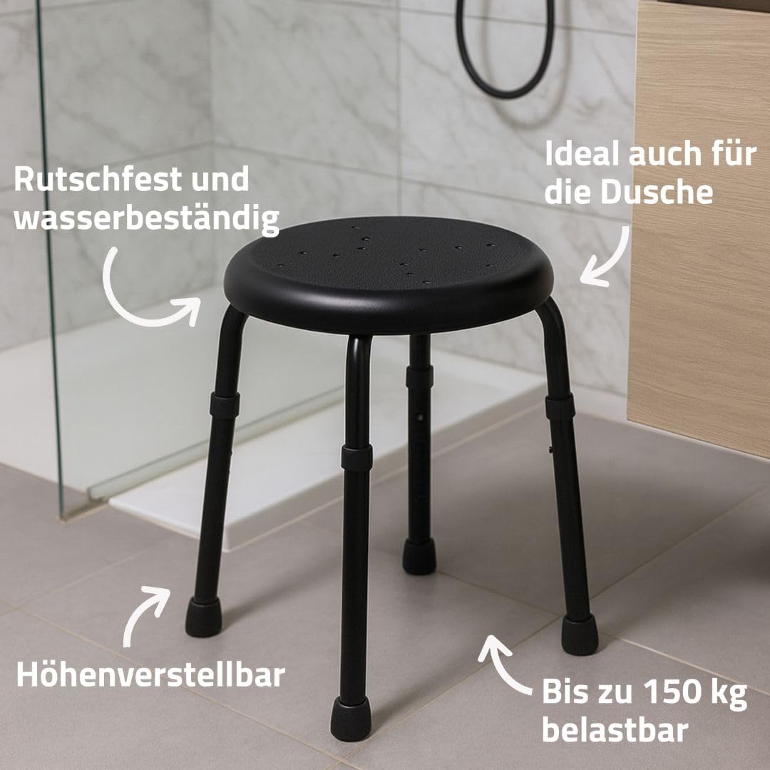 Höhenverstellbarer Duschhocker, Schwarz