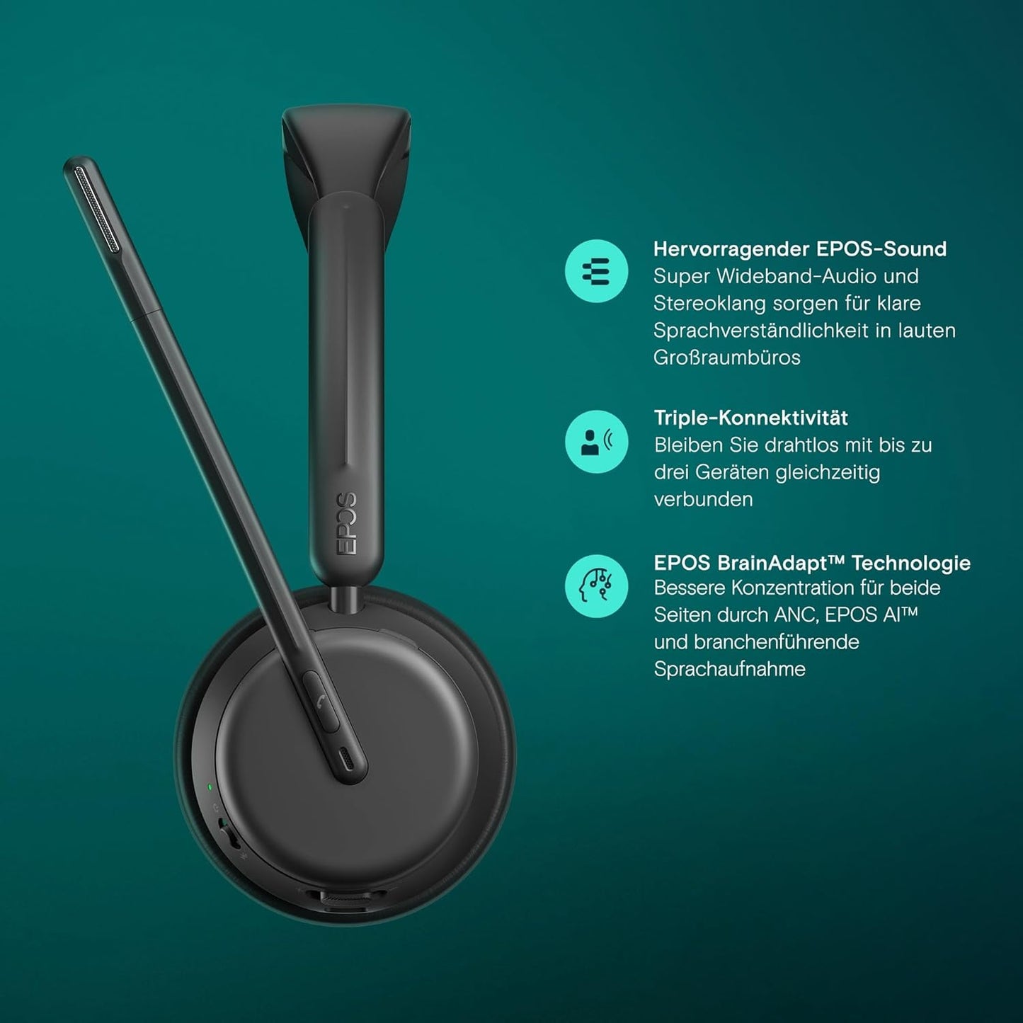 PACT 1060 ANC Stereo Bluetooth Headset, Bluetooth and adaptive ANC
