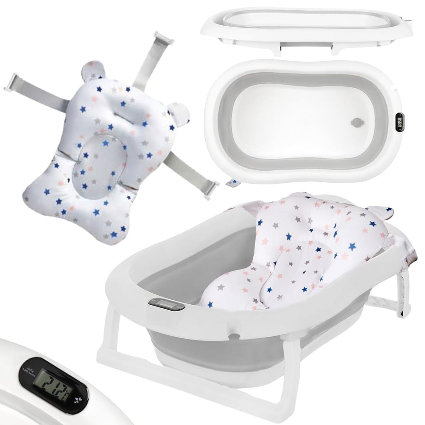 Premium folding bathtub, Premium Grau (Badekissen, Thermometer) Faltbare Babybadewanne