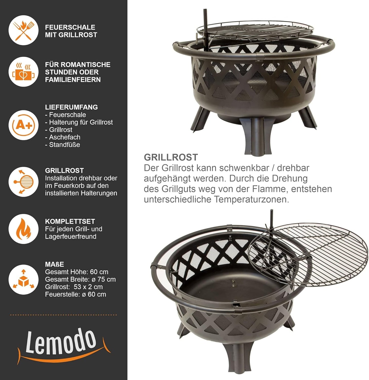 Feuerschale mit Grillrost, Feuerkorb