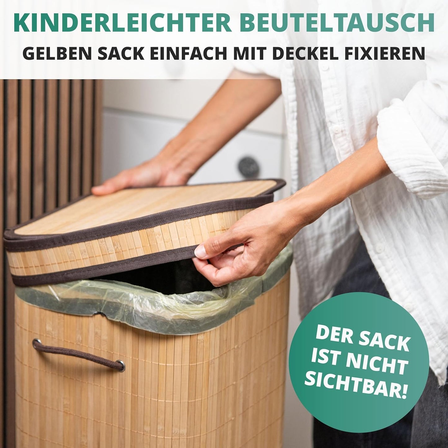 Müllsackständer für gelbe Säcke, Bambus / Dunkelbraun