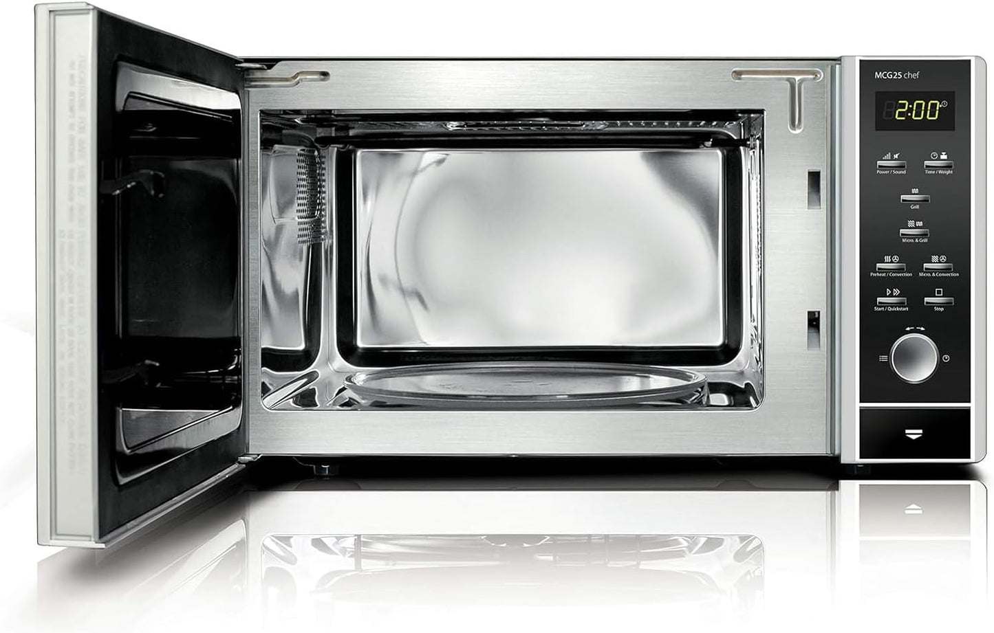 MCG 25 Chef 3-in-1 Mikrowelle mit Grill und Heissluft, 25 Liter, Drehteller, Single