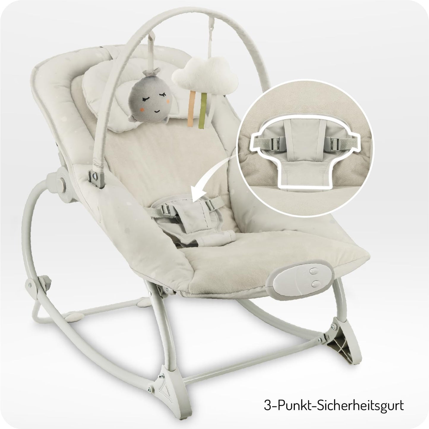 Babywippe Lapis mit Vibrations- und Musikfunktionen, Hellgrau