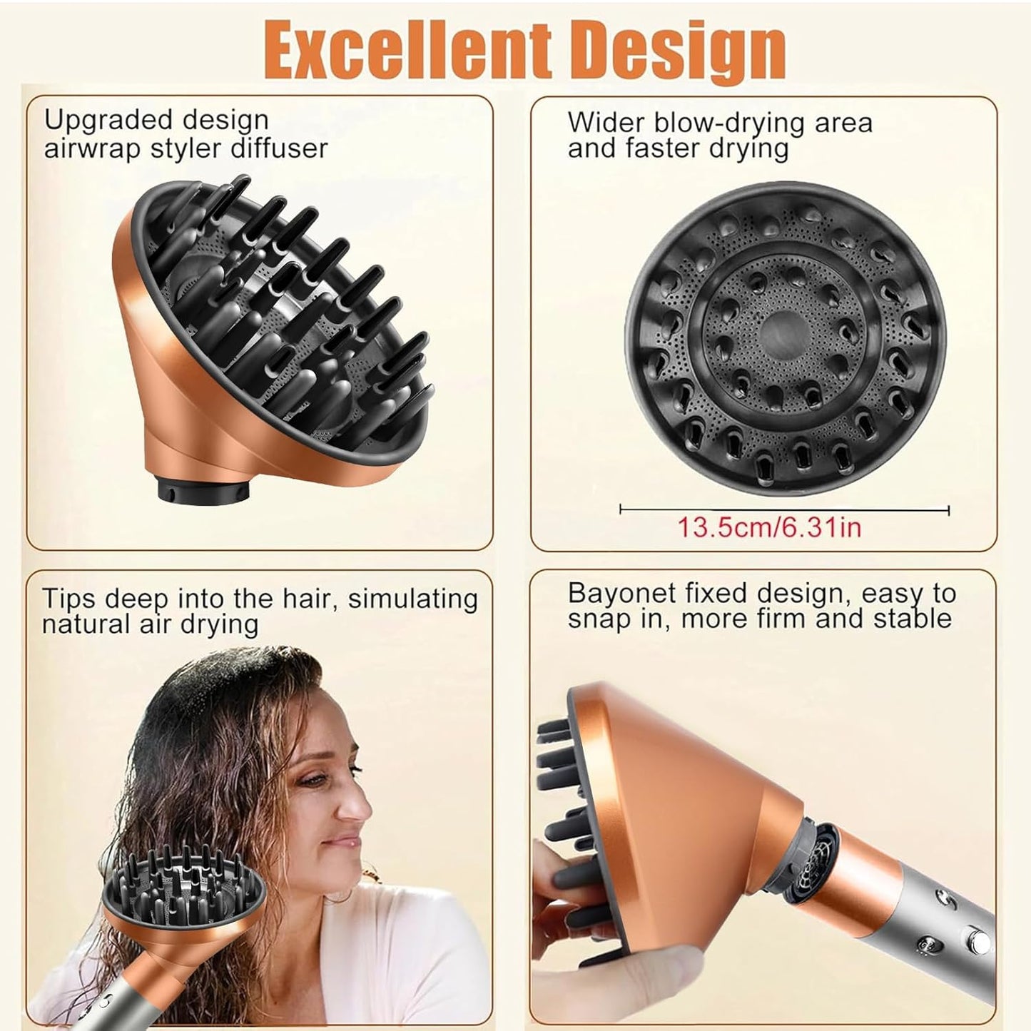 Diffusordüsenaufsatz für Airwrap Styler, 1 X Gold Diffusoraufsatz