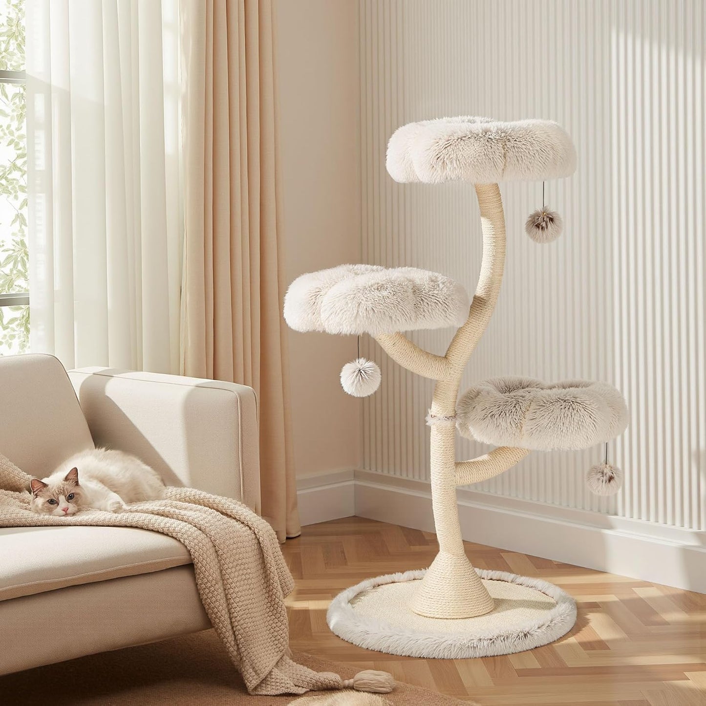 Designer Kratzbaum mit 3 Mulden, 3 Etagen, 125 cm