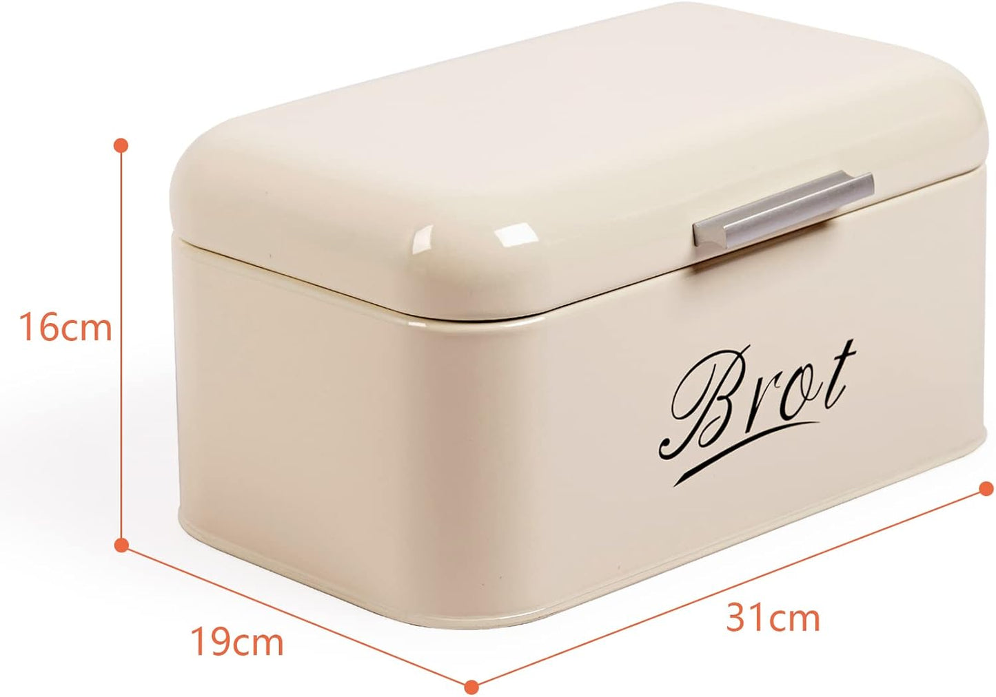 Grosser Brotkasten mit Deckel im Retro Design, Beige-31cm