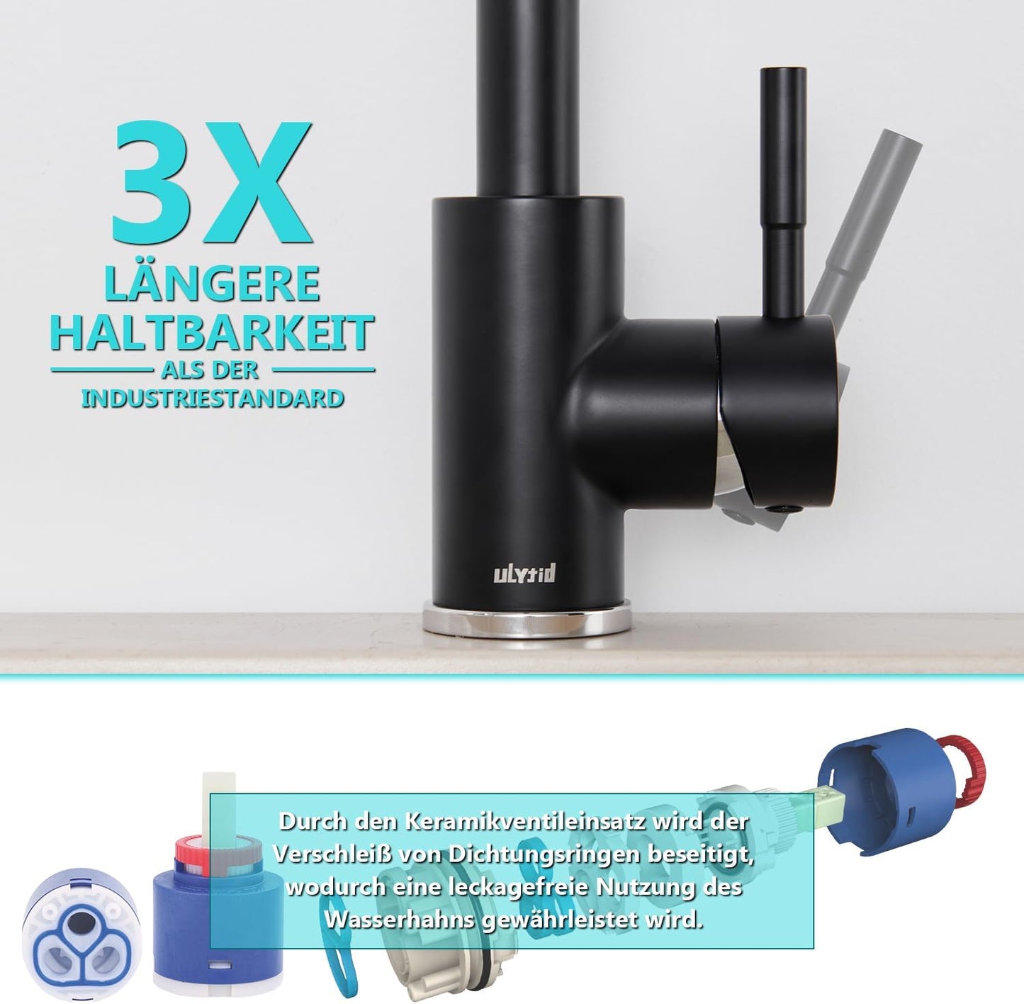 Niederdruck Küchenarmatur A1001 mit 360° Drehung, U-schwarz Matt