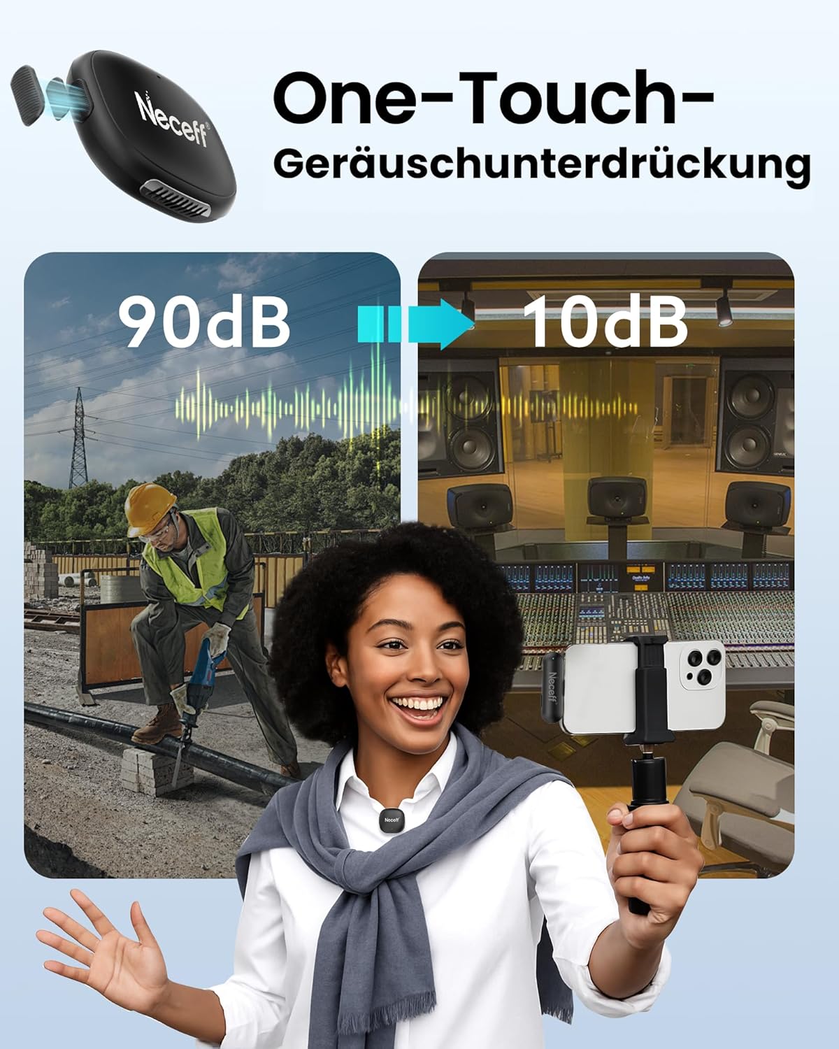 Lavalier-Mikrofon Set für iPhone mit Rauschunterdrückung, Schwarz