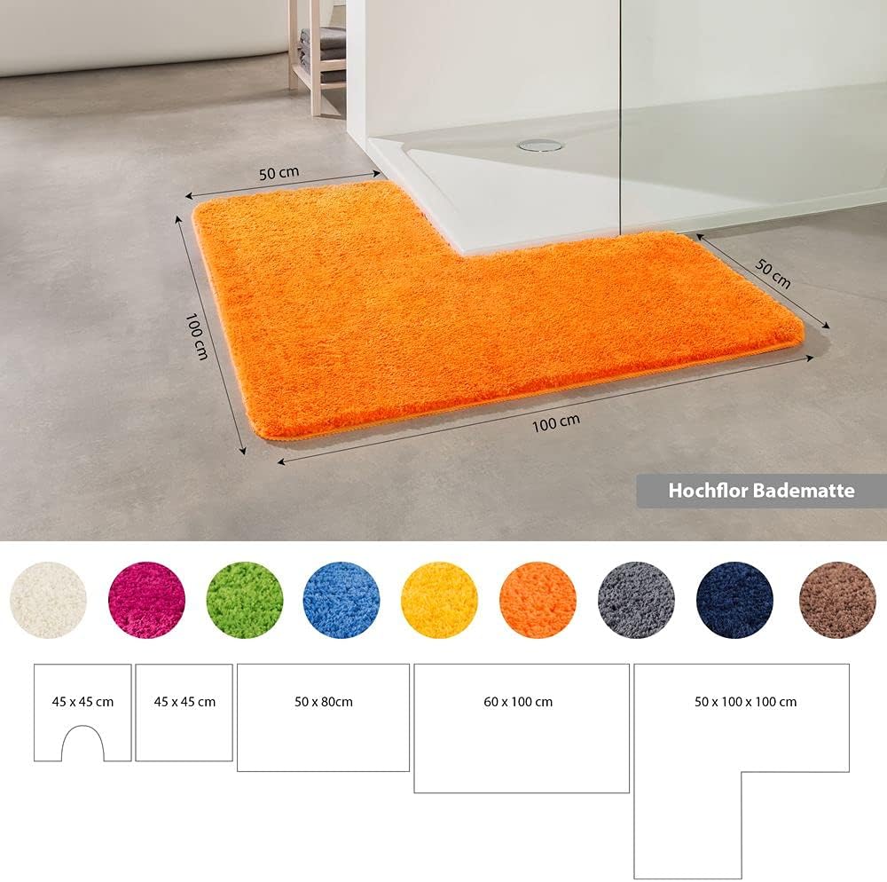 Duschvorleger mit Eckausschnitt, 50x100x100 cm, Eckbadematte 50 x 100 x 100 cm Orange