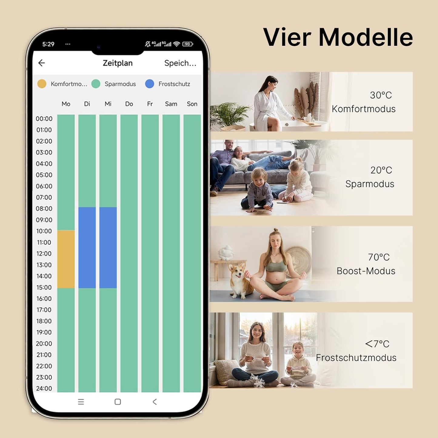 Heizstab mit Thermostat für Badheizkörper, 900 W Weiss - Wifi Model