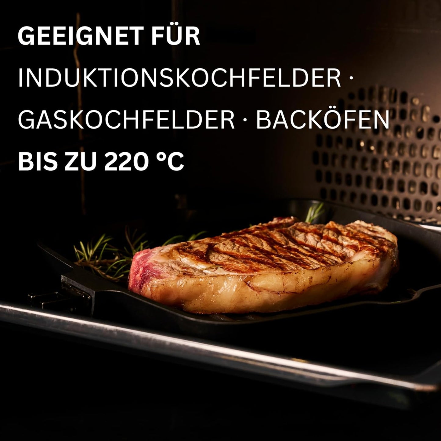Grillpfanne Induktion 28 cm, Antihaft, abnehmbarer Griff, 28