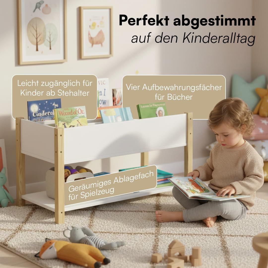 Kinderzimmer Montessori Bücherregal, Weiß/Natur