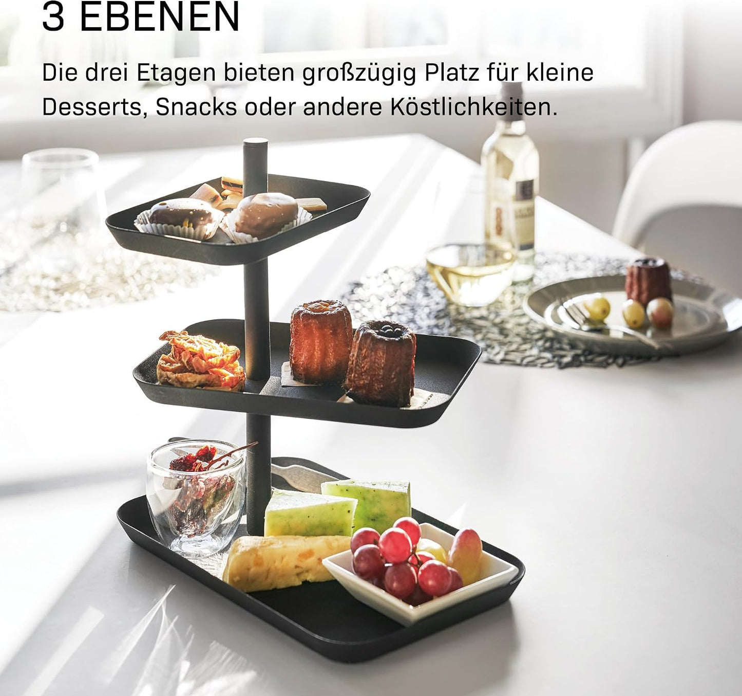 3-stöckige Etagere mit drehbaren Ablagen, Schwarz