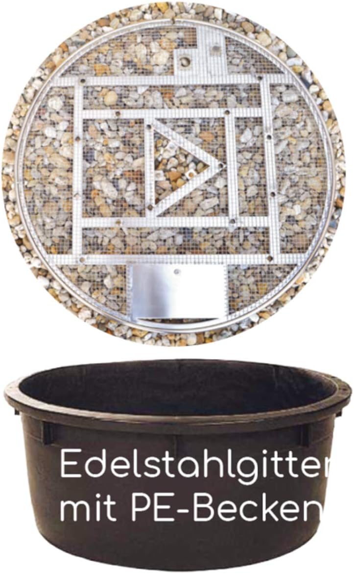 Abdeckgitter-Set mit PE-Becken für Springbrunnen, 26102-Edelstahlgitter-Set