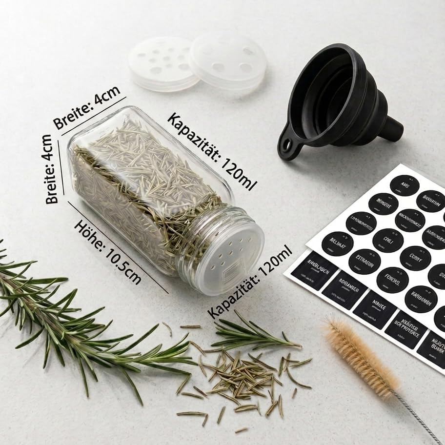 Gewürzgläser-Set mit Etiketten, 25 Stück, Edelstahl Lid