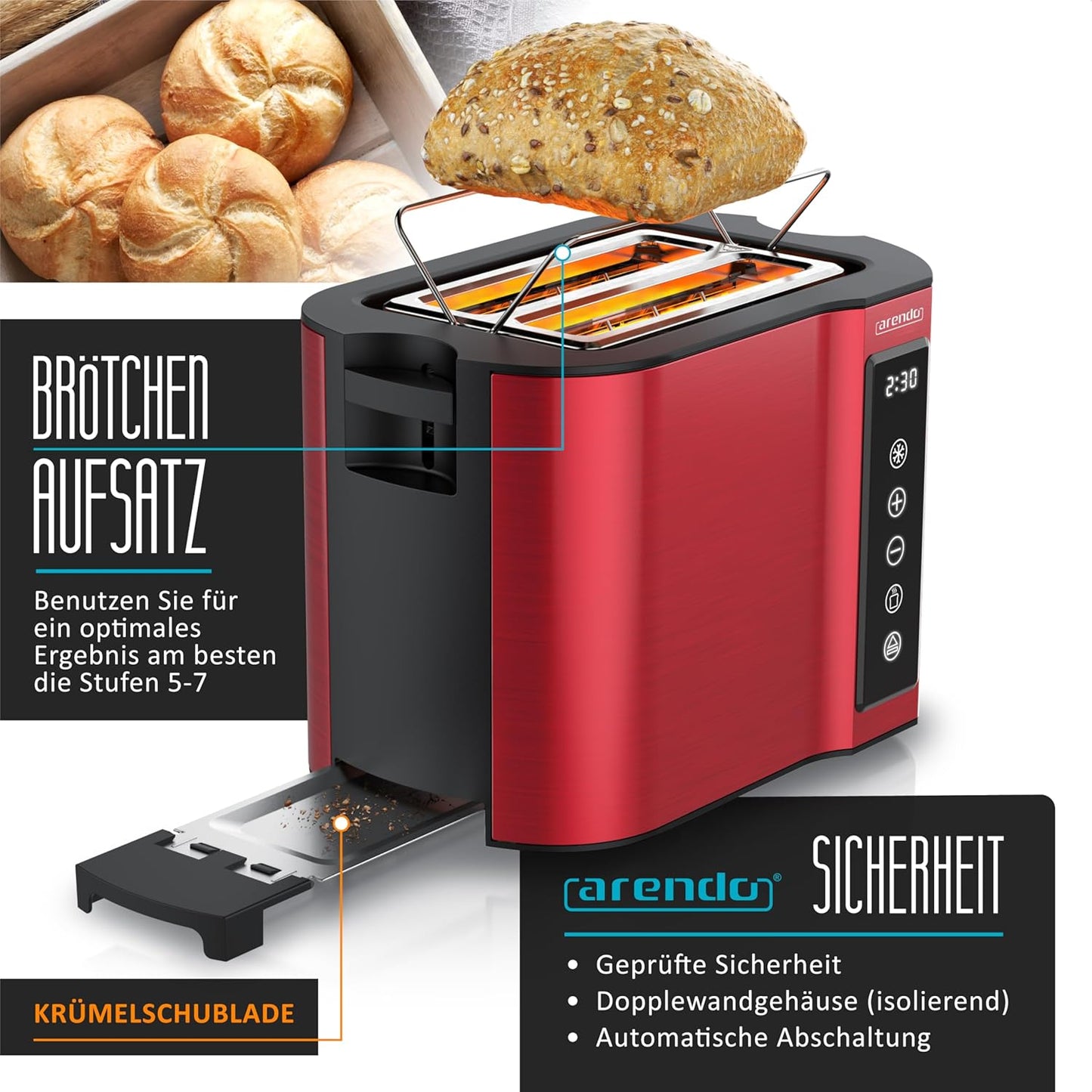 Frukost Touch Compact Toaster, C: Rot