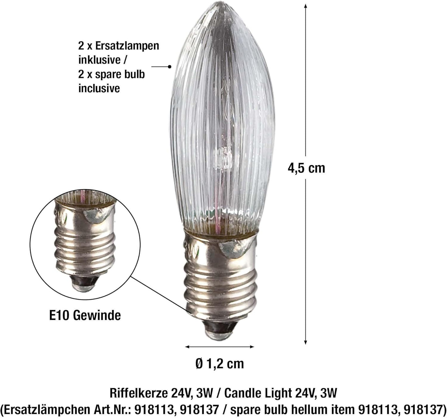 Kerzenlichterkette, Weiss, 6,6 m (10 BS) / Filament