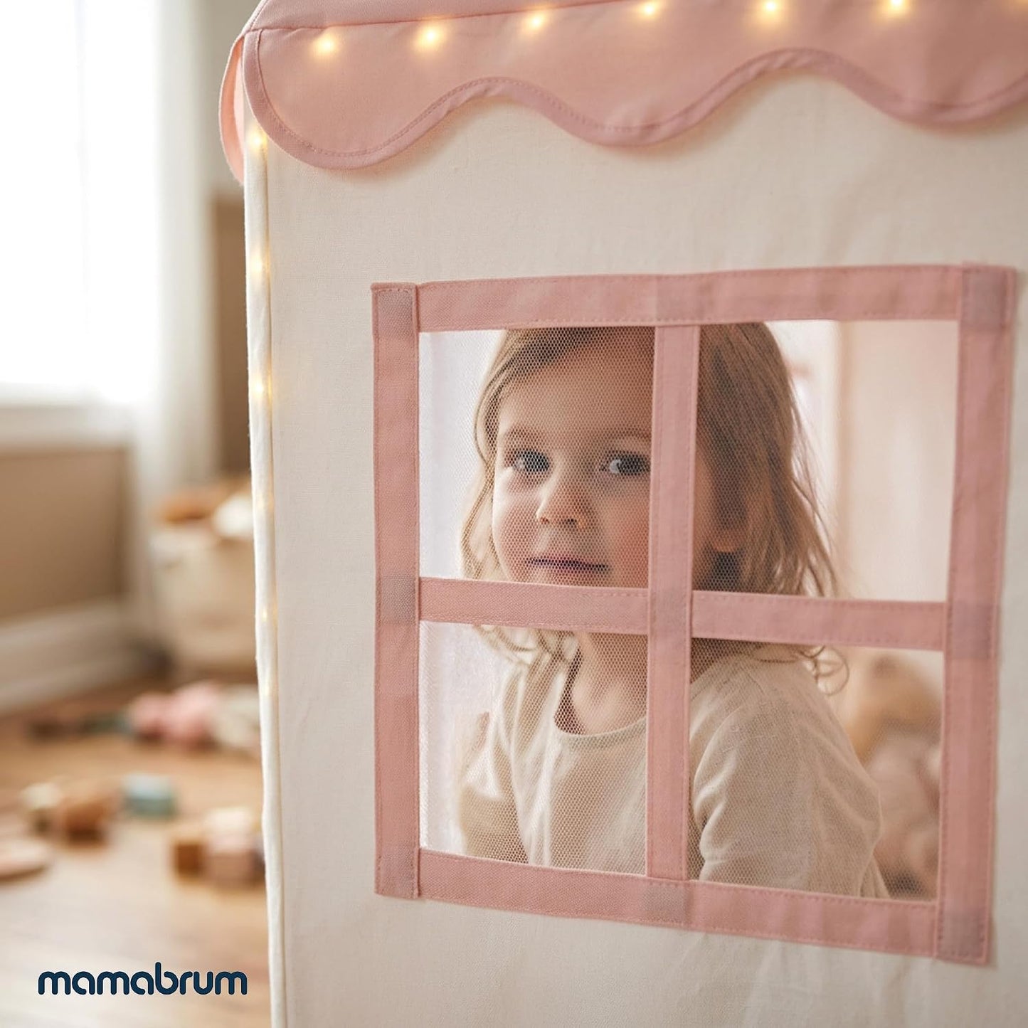 Spielzelt MAM251 Tipi House mit LED-Beleuchtung und Fenstern, Pink, Beige/Pink, Beige Abenteuer 95 × 125 × 130 cm