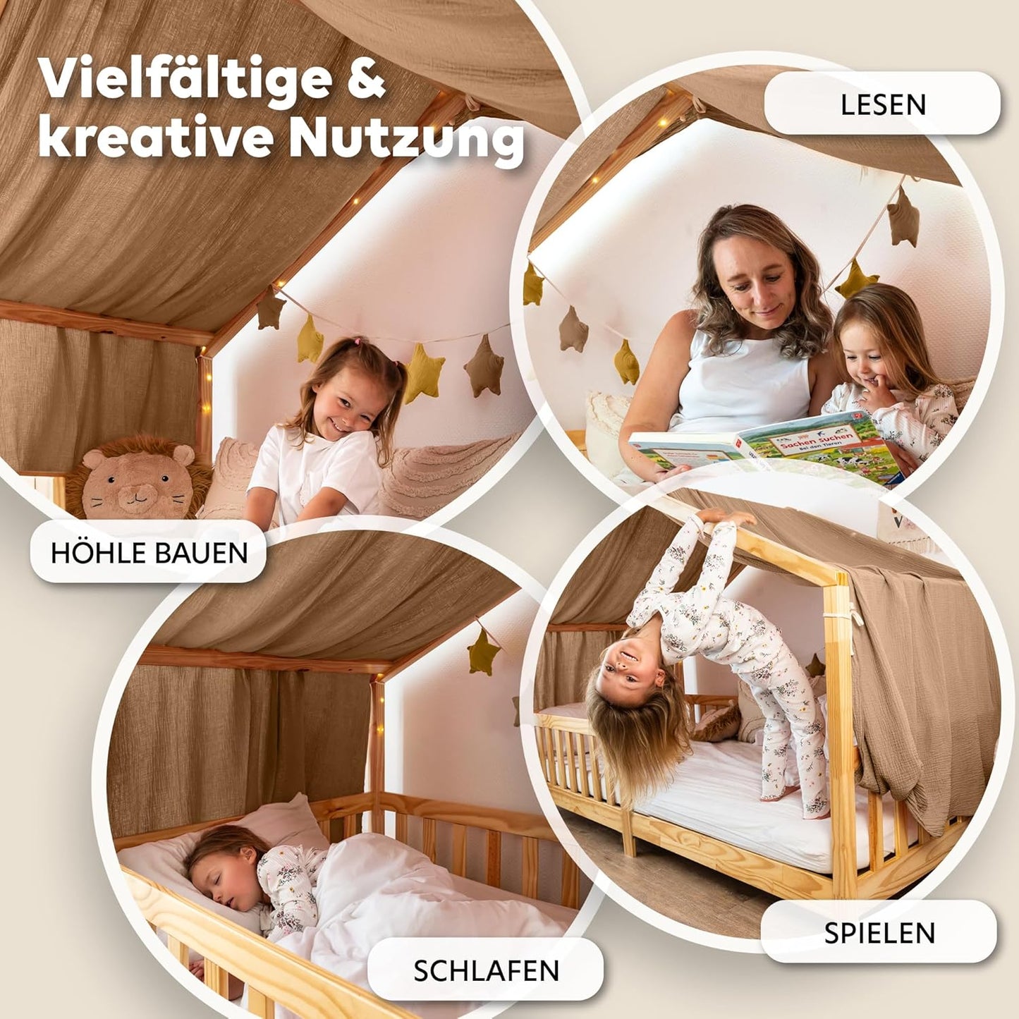 Betthimmel für Hausbett, Nougat 135 x 420cm ohne Goldapplikation