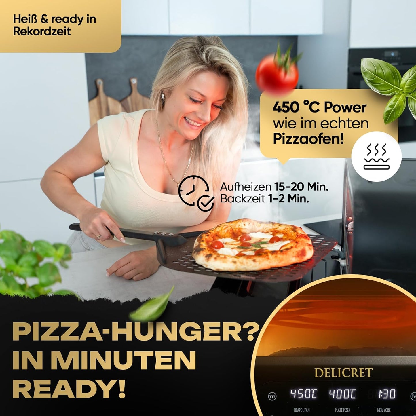 Elektrischer Pizzaofen bis 450℃, 1700W