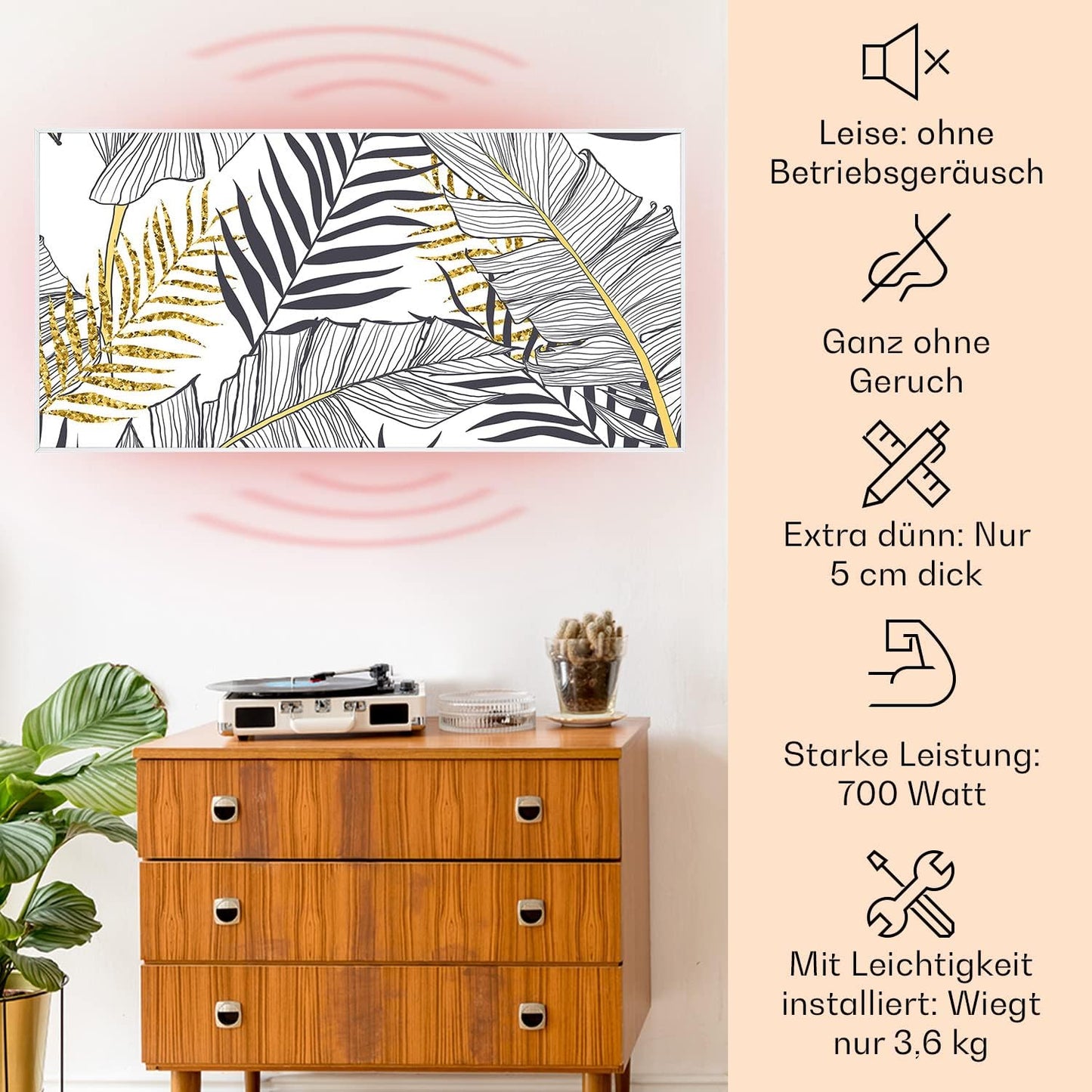 Air Art Smart Infrarotheizung, 120 x 60 cm/ 700 W Blatt - Weiss