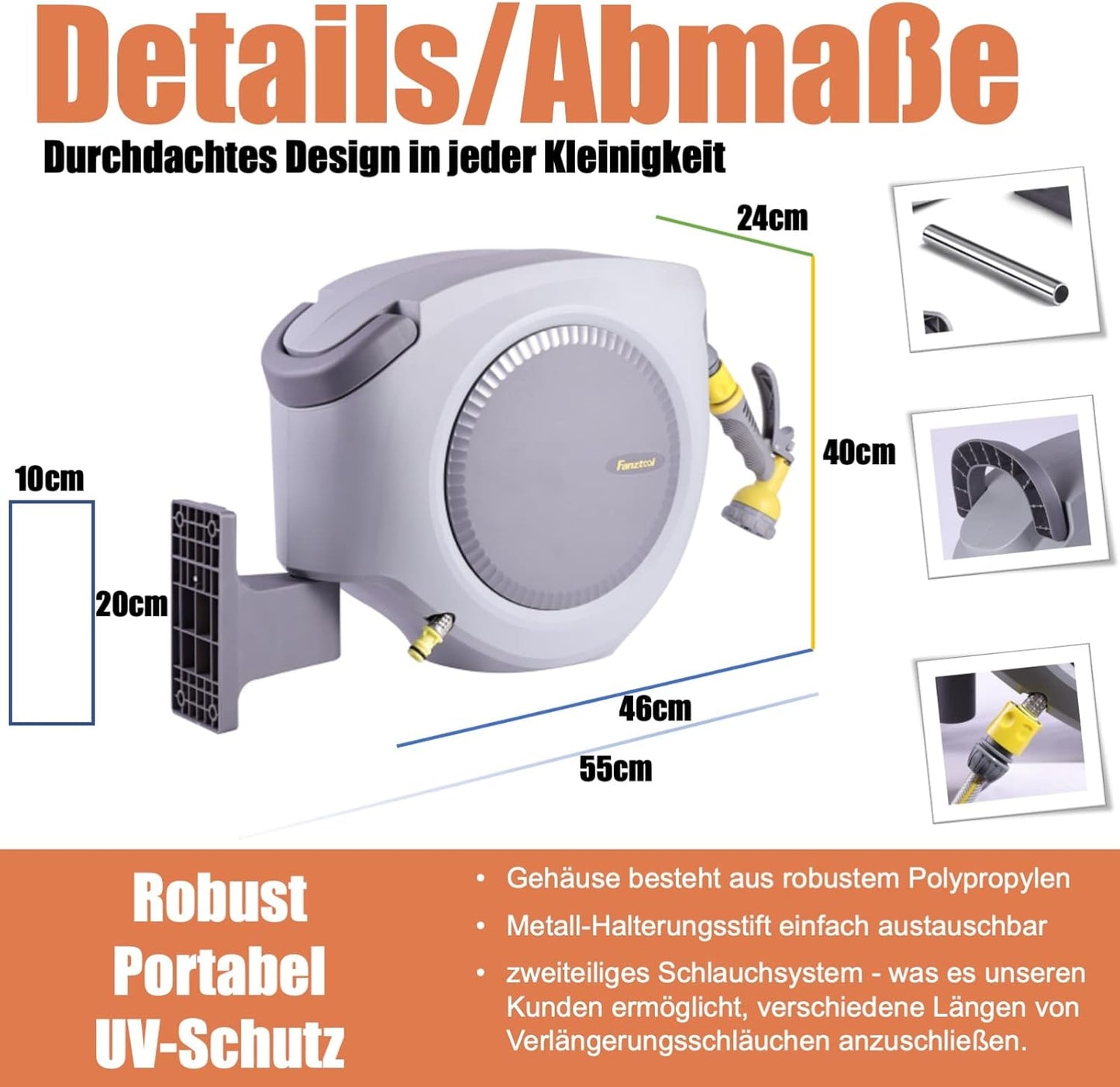 Schlauchtrommel mit Wandhalterung und Handbrause