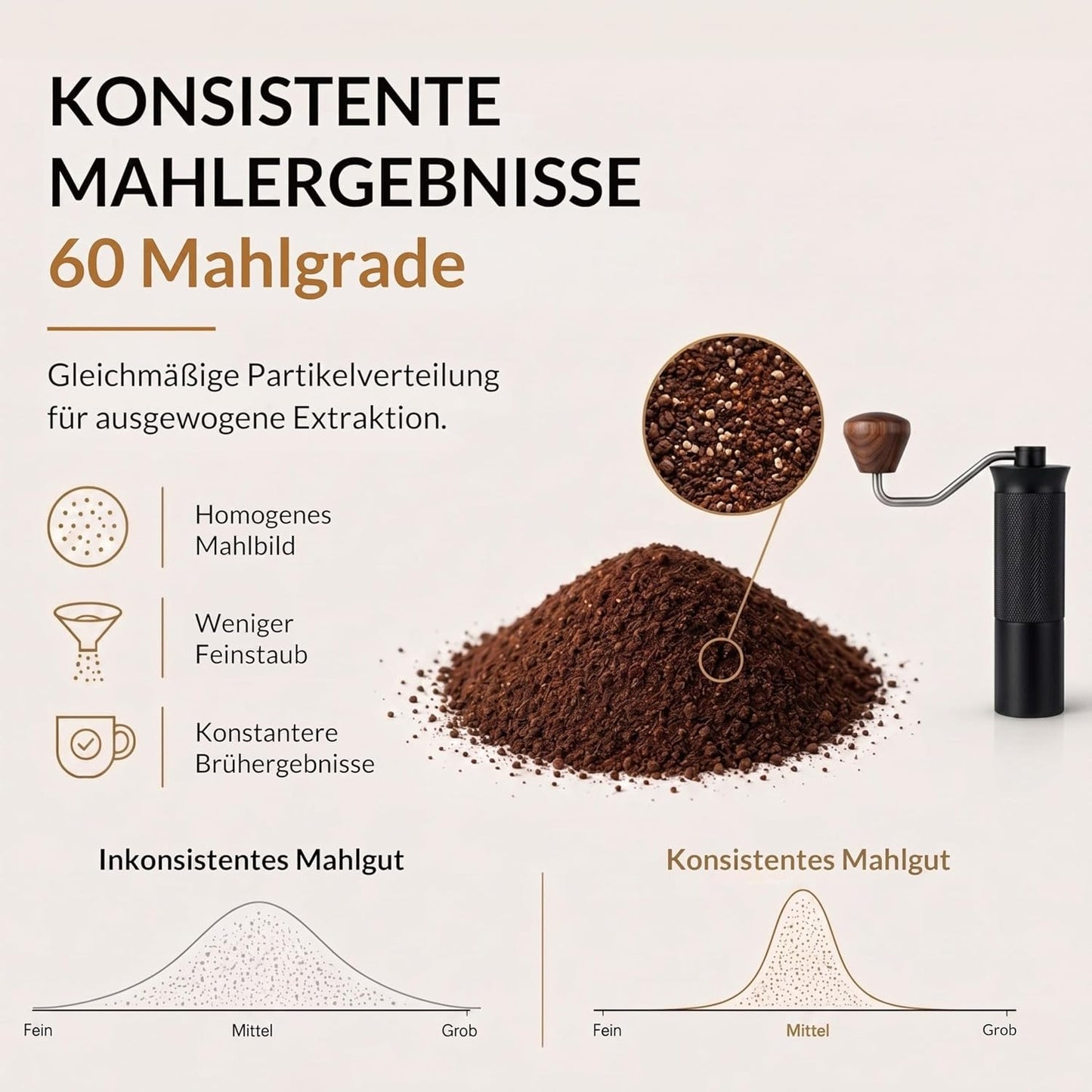 Handkaffeemühle mit Kegelmahlwerk, Walnussgriff