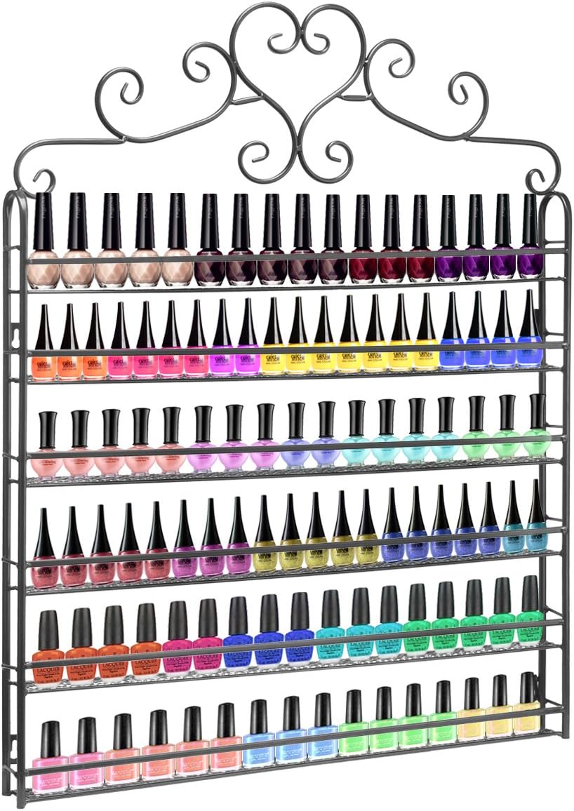 6-stufiges Metall-Nagellackregal für die Wand, Schwarz, Rot