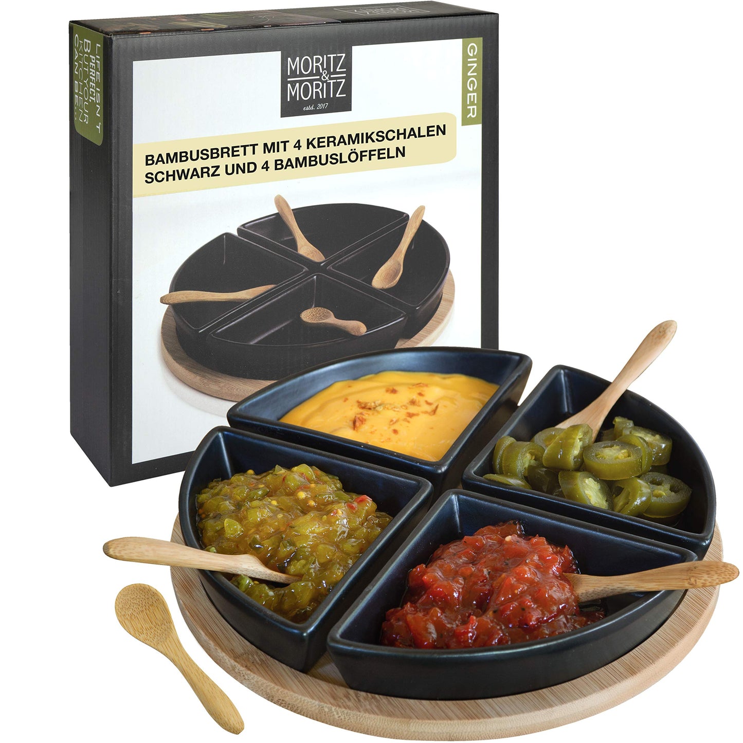 Ginger Dipschalen-Set mit Holzbrett