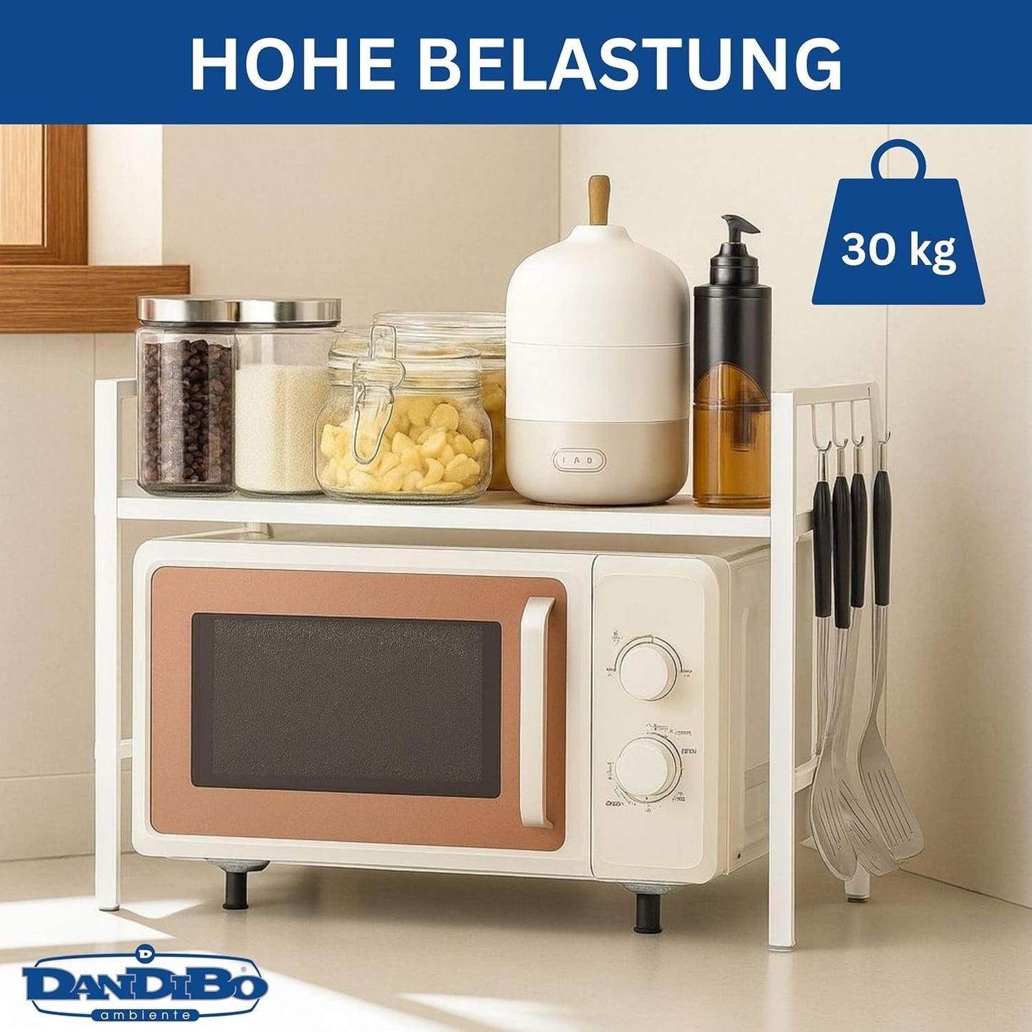Verstellbares Mikrowellenregal 2-stufig, Weiss 2 Stufig / Höhe 46 cm