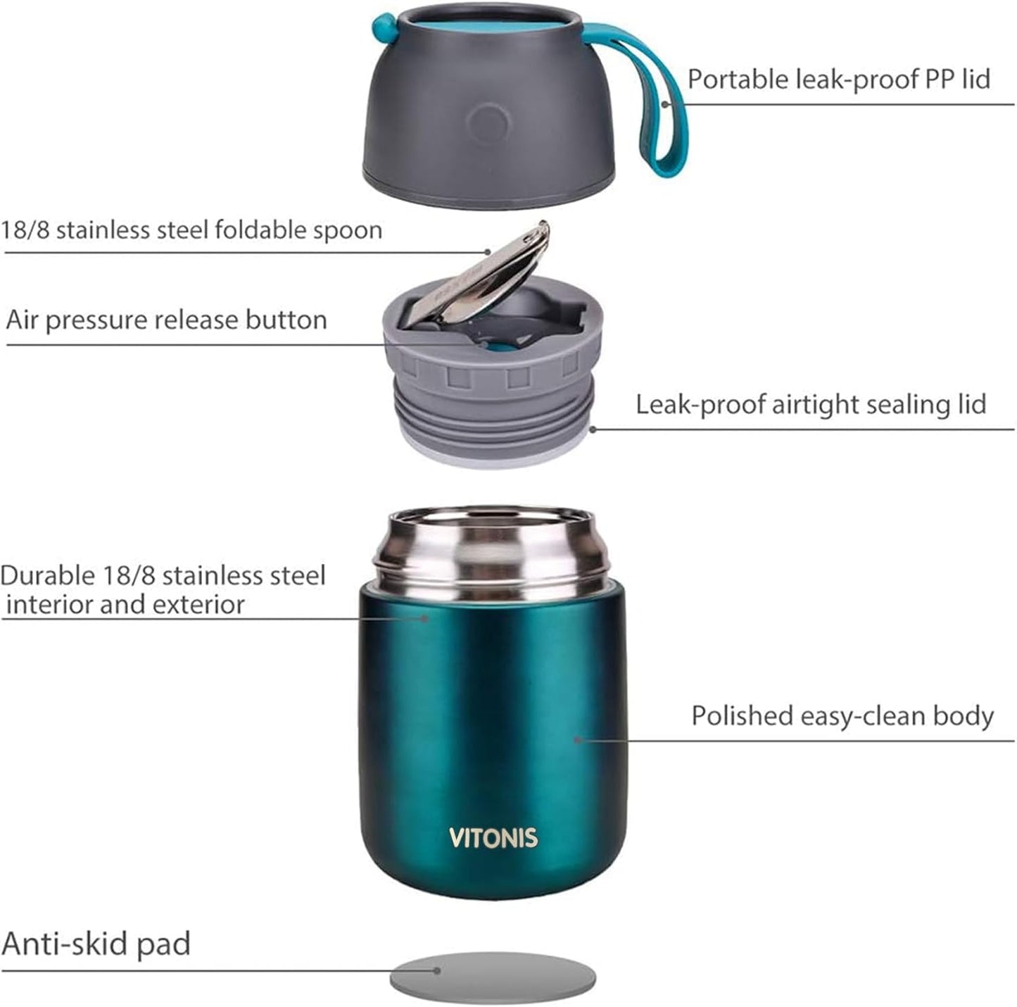 Thermobehälter für Essen mit Löffel, Grün 500 ml