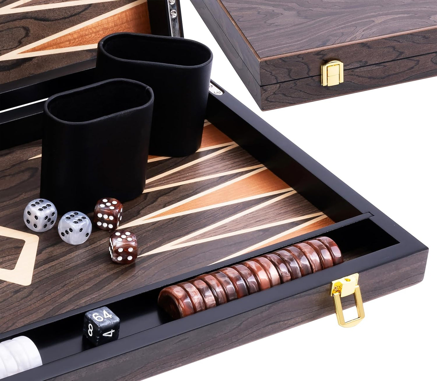 Luxus-Backgammon Spielbrett, 18 Zoll ; Ebenholzbraun