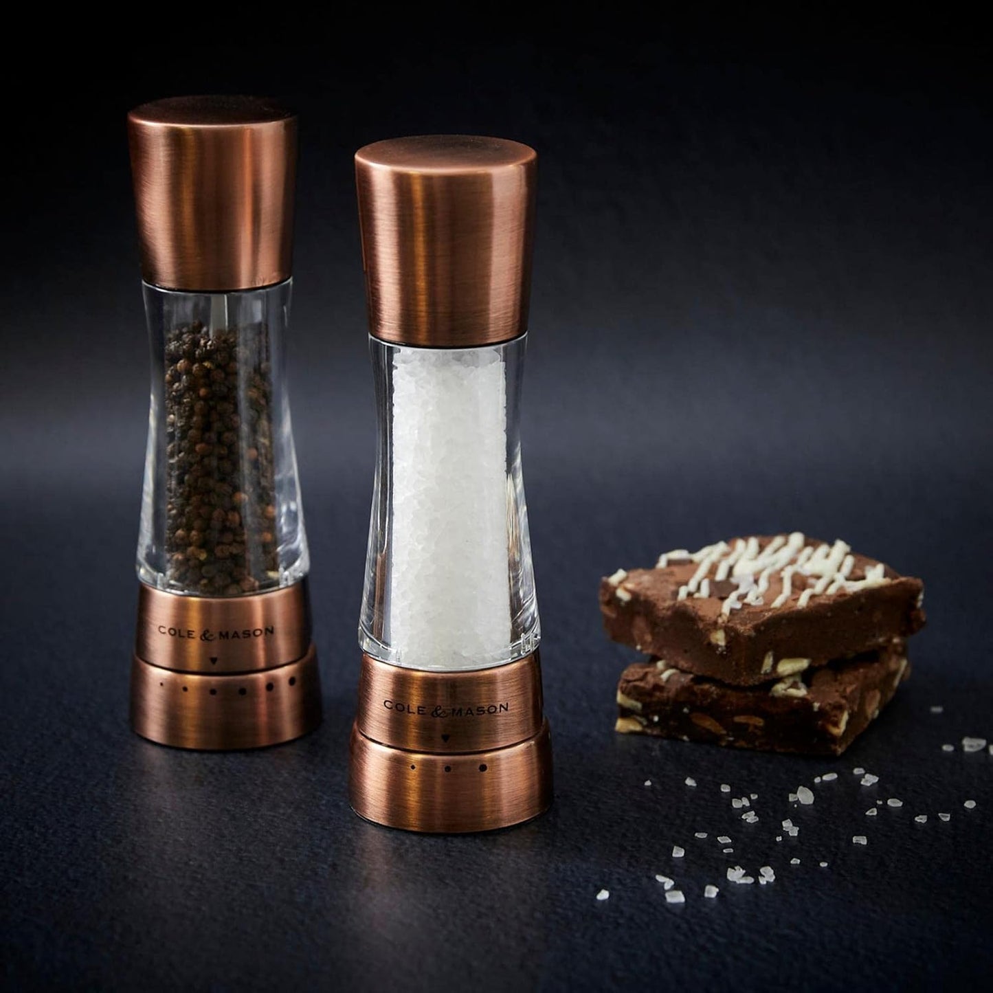 Derwent Salz- und Pfeffermühlen-Set mit Keramik-Mahlwerk, Salz und Pfeffer Mühle Kupfer