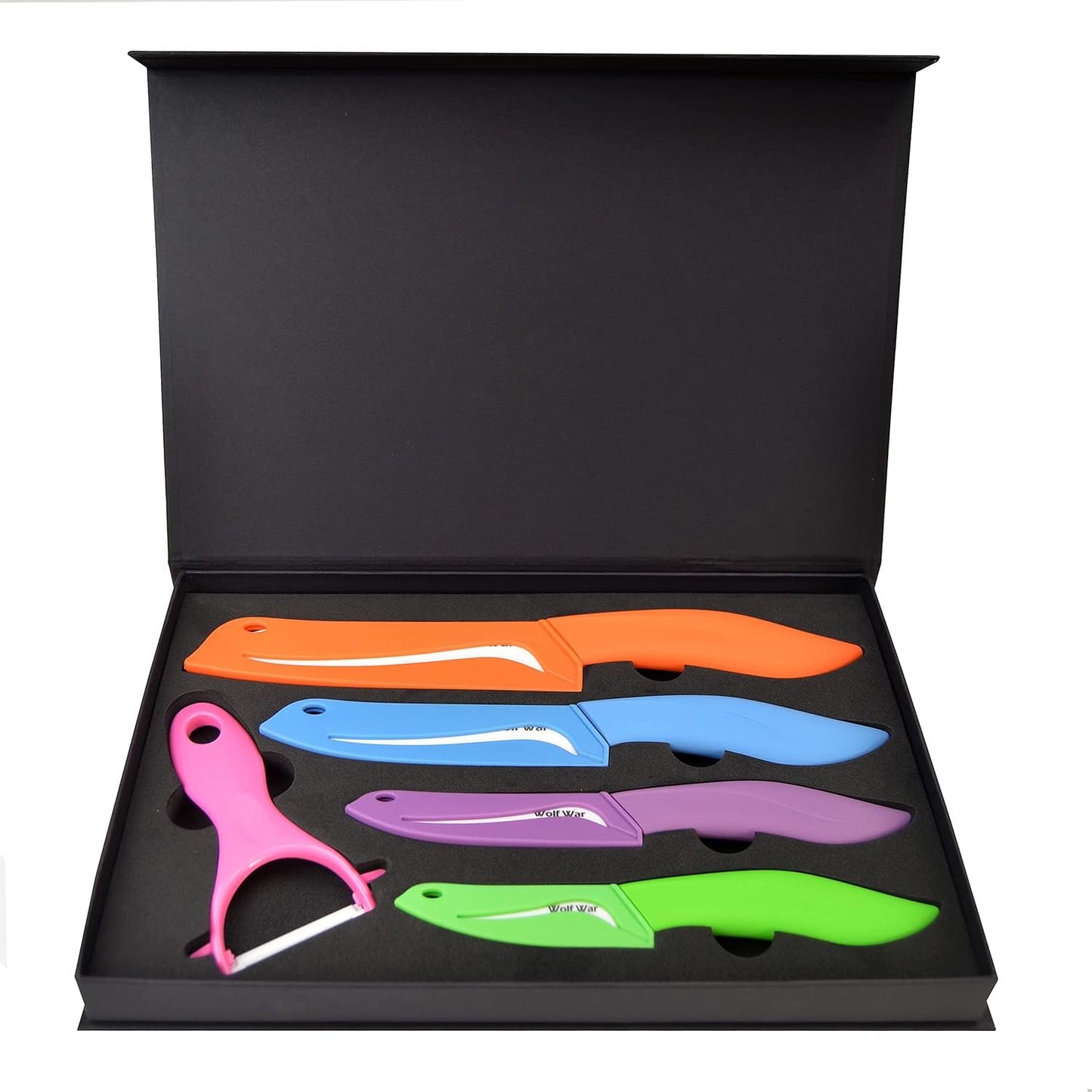 4-teiliges buntes Keramikmesser Set inkl. Sparschäler und Klingenschutzhüllen, Weiss
