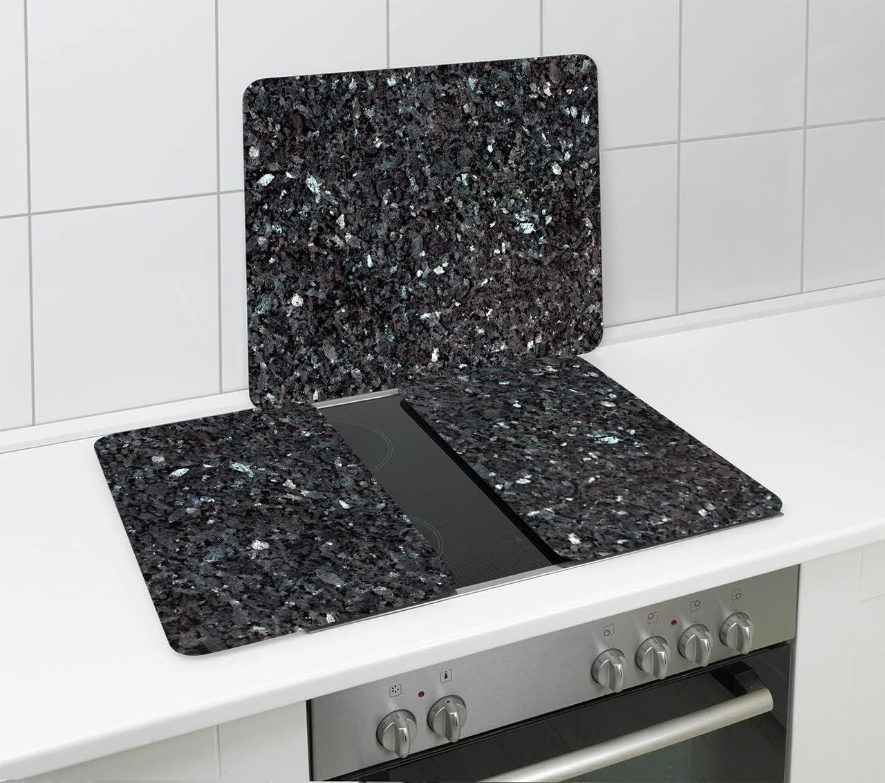 2er Herdabdeckplatten-Set aus gehärtetem Glas, 30x52cm, BLAUER MARMOR