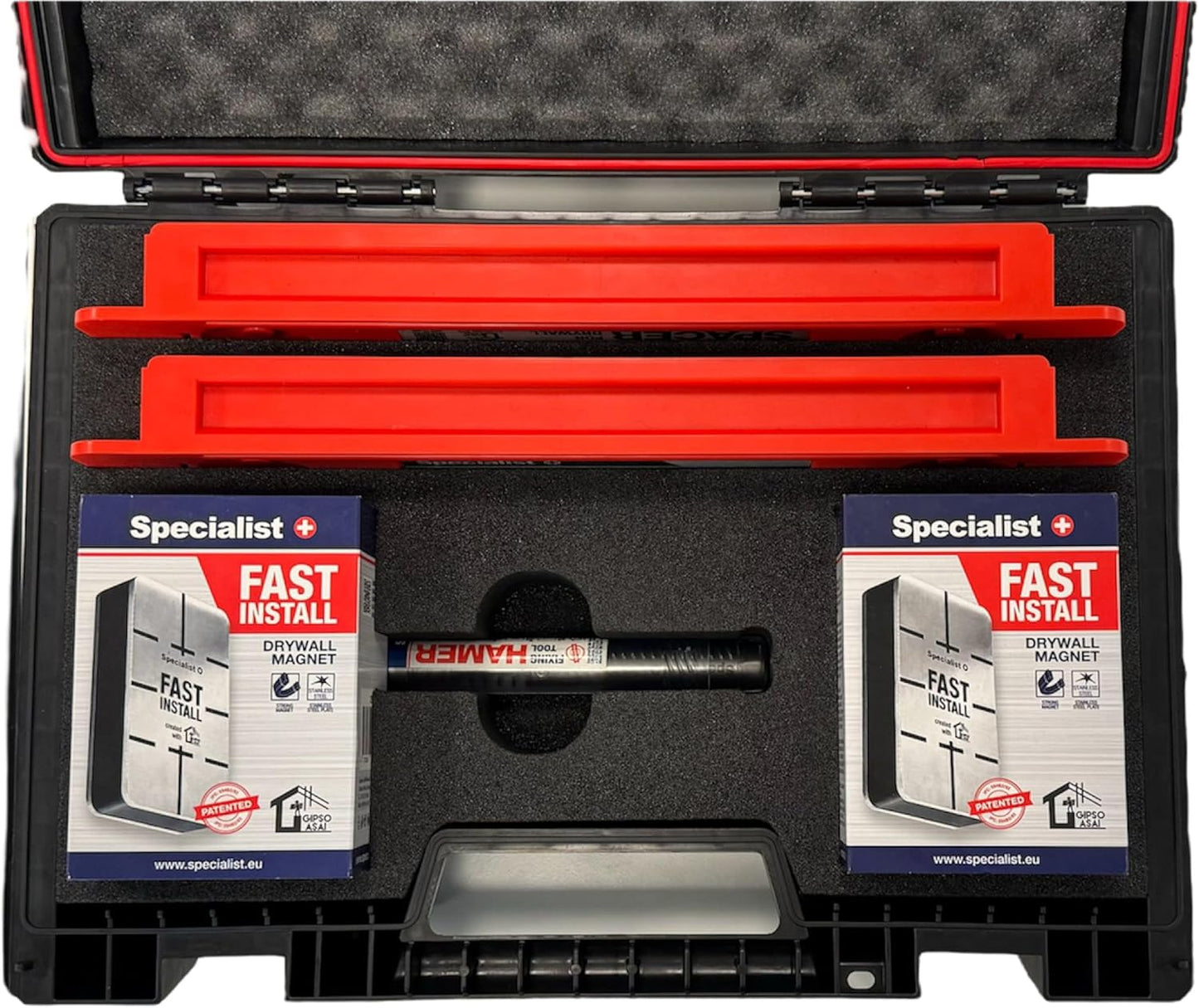 Trockenbau-Werkzeugset, x2 FAST INSTALL Magnets + x2 SPACER + HAMER