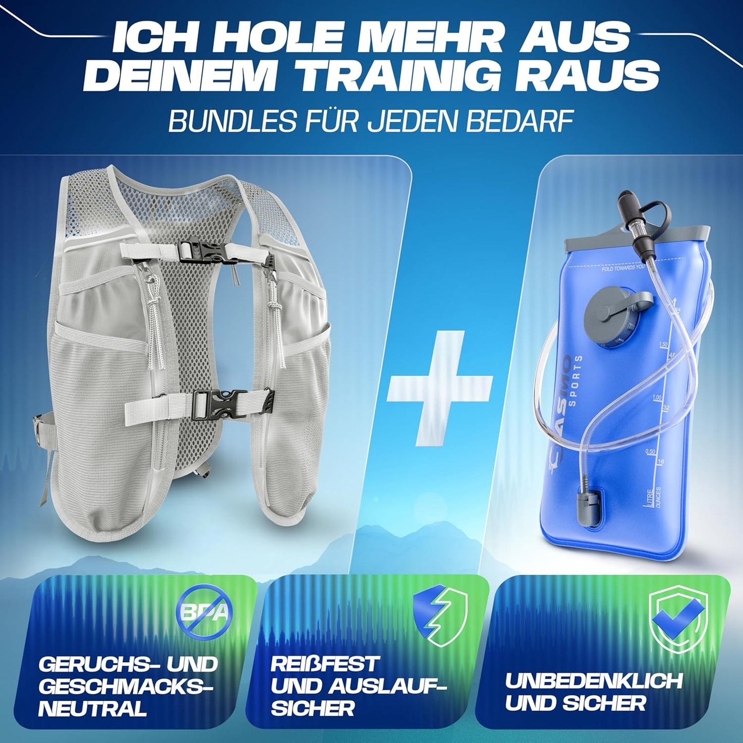 Laufweste mit Trinkblase, 5L - weissgrau - mit Trinkblase 5L