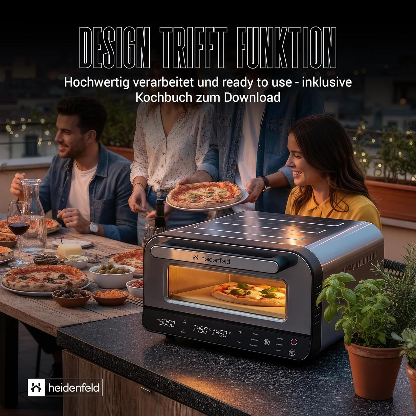 Elektrischer Pizzaofen mit Pizzastein & Schieber, Silber/Schwarz