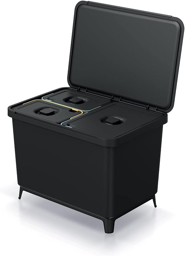 Mülltrennsystem 3er Set (1x 23L + 2x 10L), Schwarz