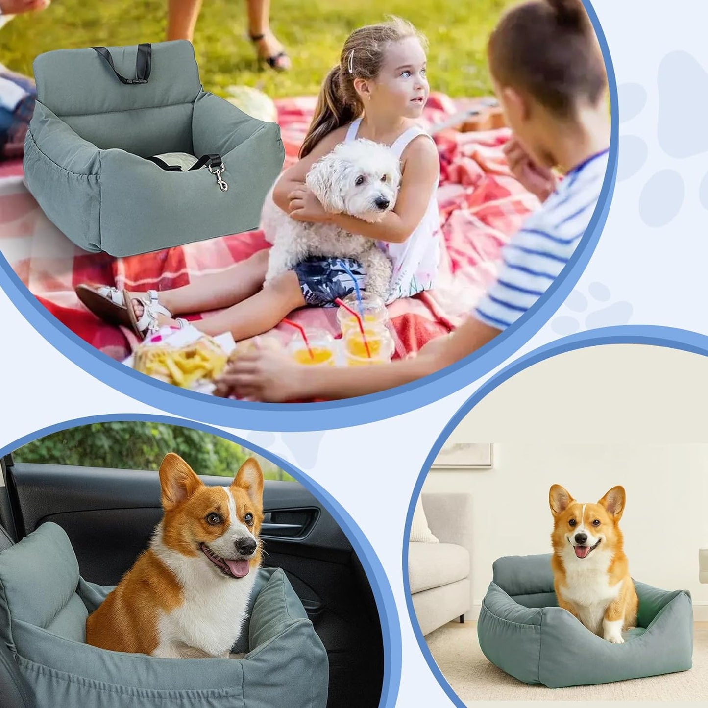 Hundeautositz mit Sicherheitsgurt, Grau-Grün