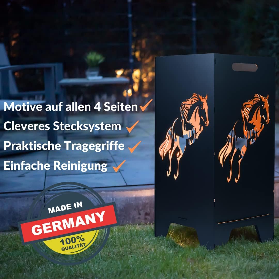 Robuste Feuertonne mit Pferdmotiv, 78cm Pferd
