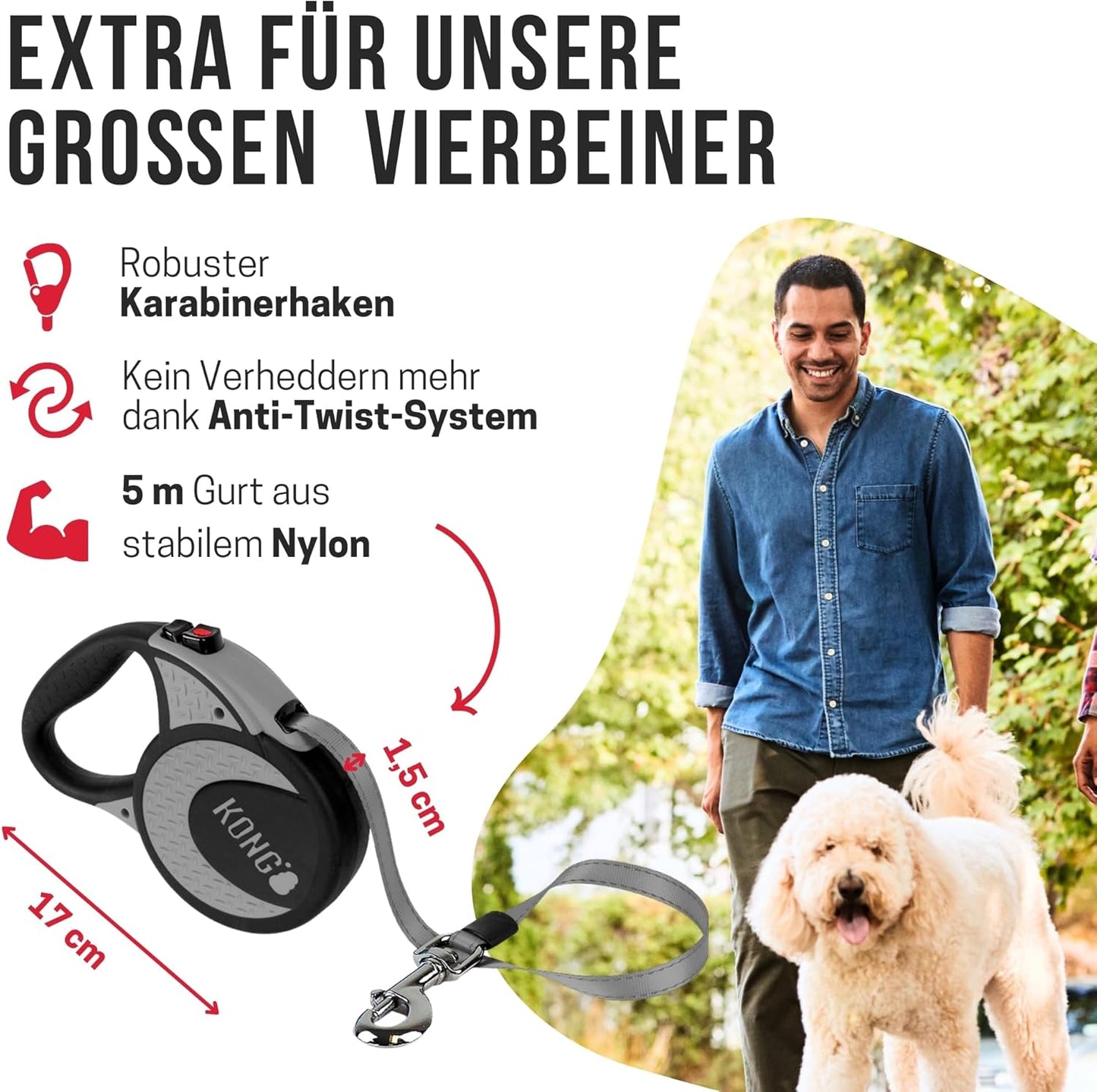 5m Rollleine für grosse Hunde, Ultimate XL (bis 70 kg) Grey
