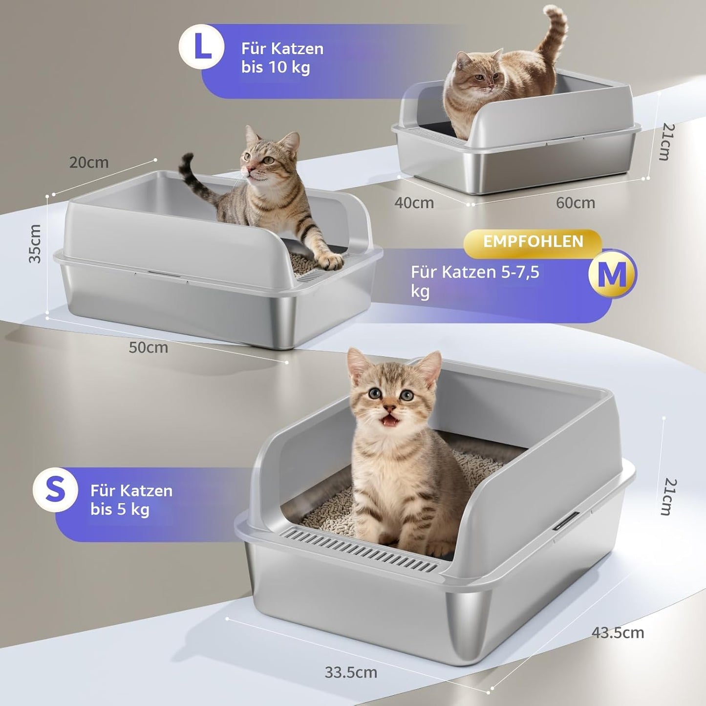 2er-Set Katzentoilette mit Schaufel, M-50x35x20cm