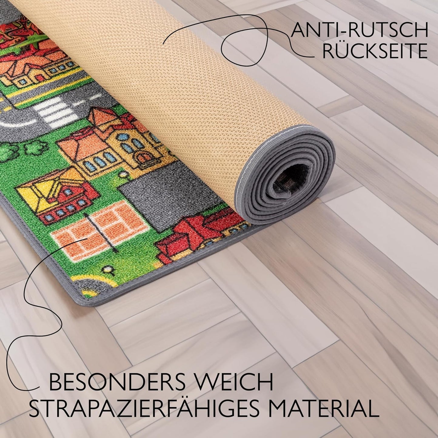 Kinder-Spielteppich Strasse 95x200 cm, waschbar, 95 x 200 cm (Rechteckig) Playcity