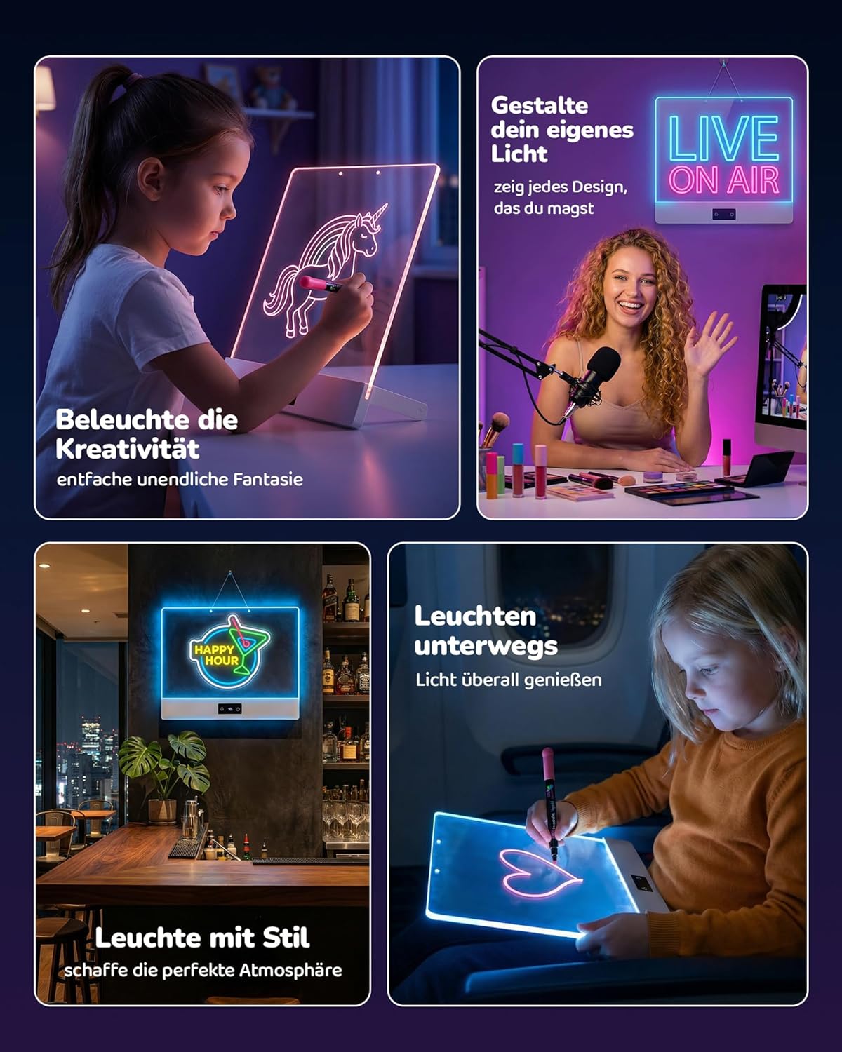 LED Zeichenbrett für Kinder, Weiss 14 Zoll