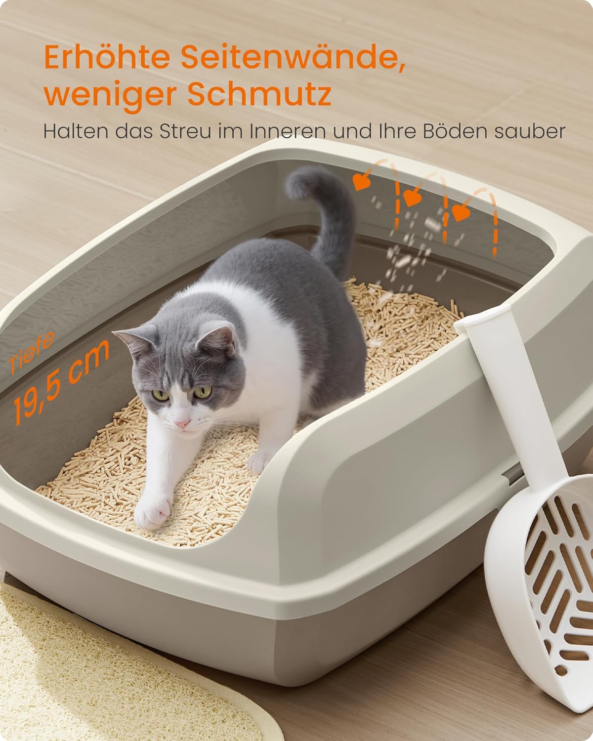 Katzentoilette mit hohen Seitenwänden XL, offen, cappuccinobeige XL (50,5 x 37,5 x 19,5 cm) offen